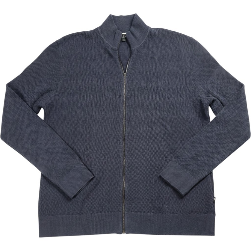 Ted Baker London Mens Navy Blue Full Zip Textured Cotton Blend Sweater Size 6 XL
